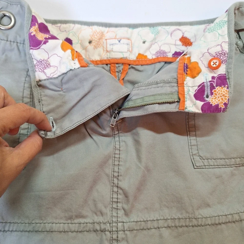 American Eagle Skirt Size 14 Y2K Cargo Mini Sage Green Beach Coastal Boho - Picture 3 of 8